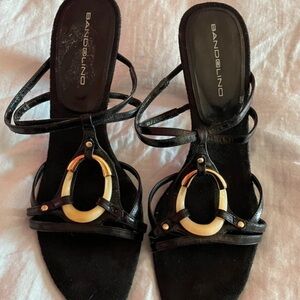 Bandolino Strappy Black Sandals with Gold Rings